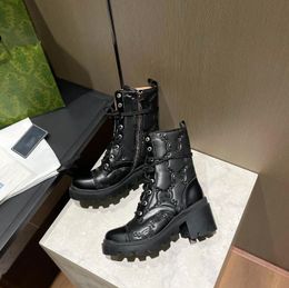 Bota Feminina Matelasse Bota com Cadarço Double G Hiking Martin Boots Couro Clássico Bota Plana tamanho 35-42