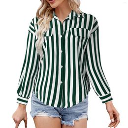 Women's Blouses Women Casual Shirt All Match Lapel Button Stripe Print Sun Protection Long Sleeve Streetwear Daily Trendy Shirts Top 2023