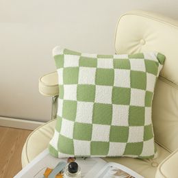 Pillow Case Checkerboard Plaid Plush Cushion Cover Knitted Car Sofa Throw Short Fleece case for Bed Decor 230104