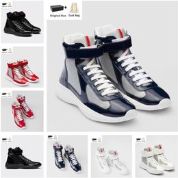 Excellent America Cup Sports Shoes Men High-top Sneakers Patent Calf Leather Mesh Nylon Casual Walking Light Rubber Sole Famous Trainers Shoe EU38-46