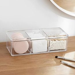 Storage Boxes Cotton Pads Holder Organizer 3-Grid Cosmetic Box With Lid Acrylic Makeup Brush Dispenser Transparent