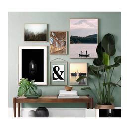 Paintings Scandinavian Nature Forest Europe House Canvas Painting Wall Art Print Letter Poster Modern Decorative Pictures Living Roo Dh8Ga