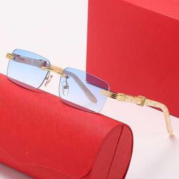 luxury designer sunglasses mens Eyeglasses frames temples with gold Metal Frameless rectangular Rimless wood shape man sunglasses for women good