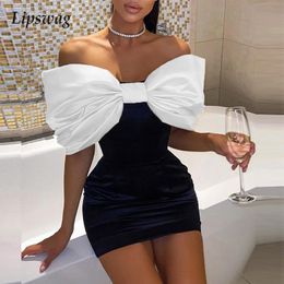 Casual Dresses Elegant Bowknot Design Evening Party Dress Women Fashion Slim Mini Lady Sexy Sleeveless Off Shoulder Bodycon Vestido