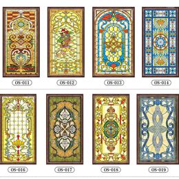 Window Stickers Church Stained Glass Film Custom Frosted Privacy Static Home Foil PVC Self-adhesive Decorative 32 Styles