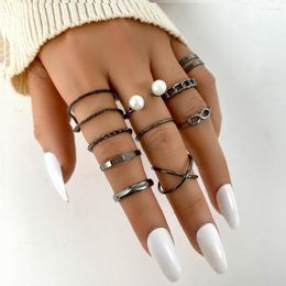 Cluster Rings Fashion Women Ring Set Punk Cool Anillos Vintage Pearl Simple Black Joint Sets Accessories Jewelry Gifts Party