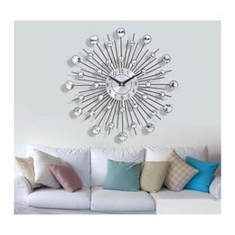Wall Clocks 33 Cm Old Metal Crystal Clock Luxury Diamond 3D Large Modern Design Node Home Decor Drop Delivery Garden Dhtxj