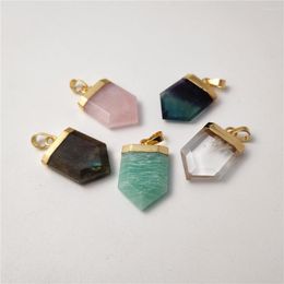 Pendant Necklaces FUWO Mixed Color Shield Natural Stone Light Yellow Gold Energy Crystal Point Accessories For Jewelry Making PD425