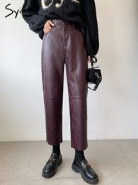 Men s Pants Syiwidii Burgundy Leather Women Wide Leg Trousers Korean Style Y2k Fashion Loose High Waisted Black Pu Baggy 230104