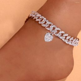 Anklets Heart-Shaped Cuban Link Anklet Chunky Wholesale For Women Hip Hop Iced Out Men Miami Punk Ankle Chain Foot Bracelet On The Leg