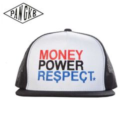 Snapbacks PANGKB Brand Money Power Respect Cap Summer hip hop mesh breathable snapback hat adult outdoor sports trucker cap wholesale 0105