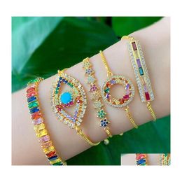 Charm Bracelets Funmode Gold Colour Rainbow Cubic Zircon Tennis Chain Adjustable Bangle Party Jewellery Psera Wholesale Fb123 Drop Deliv Dhkhk