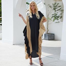 Ethnic Clothing Kaftan Abaya Dubai Arabic Turkey Islam Muslim Maxi Dress Casual Fashion Dresses For Women Robe Femme V Neck Ruffled Vestido