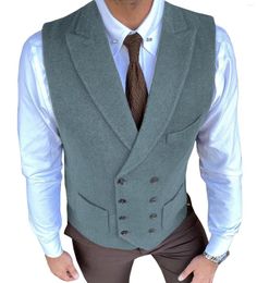 Men's Vests Men's Double Breasted Suit Vest Herringbone Pattern Notch Lapel Waistcoat Groomsman For Wedding Prom Party Wear Men Clothes