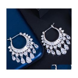 Charm Fashion Tassel Aaa Cubic Zirconia Earrings Designer Copper Luxury Jewellery White Green Cz Sier Circle Earring For Women Party F Dhhwb