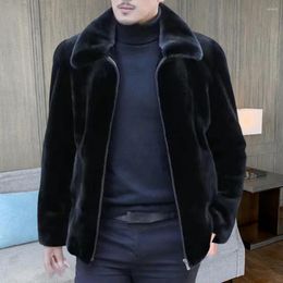 Men's Jackets Winter Men Coat Thermal Faux Fur Jacket Solid Colour Long Sleeves Loose Outerwear Thicken Windproof Zipper For Outdoor