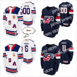 College Hockey Wears Thr Customise Men Women Kids #6 Jack Hughes S-6XL Trevor Zegras Jersey USA U18 Team 2021 Biosteel All American Game Home White Navy Away