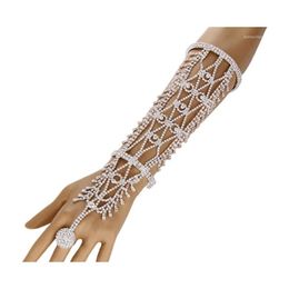 Charm Bracelets Women Tassels Arm Cuff Armlet Bracelet And Ring Wedding Bride Leaves Fringe Jewelry Hand Chain Bangle Belly Dance Dr Dhxnc