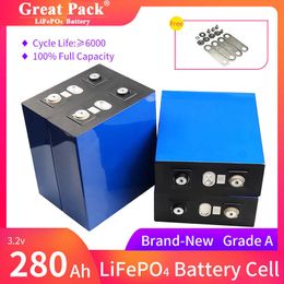 4PCS Brand New Grade A 3.2V 280AH Battery Cell LiFePO4 Rechargeable Deep Cycle 100% Full Capacity Home Solar Power Bank for RV