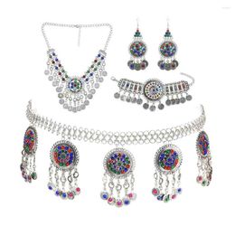 Necklace Earrings Set Gypsy Afghan Coin Tassel Jhumka Bracelet Waist Belly Dance Chain Sets Boho Turkish Tribal Party Jewellery