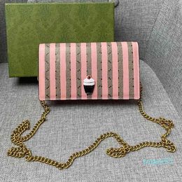 Shoulder Bags Fashion Designers Pink Stripes Purse Blue Old Flower Wallets Chain