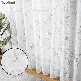 Curtain Elegant Lily Sheer Curtains Flowers Tulle for Living Room Bedroom Kitchen Voile Drapes Home Decor Window Treatment Grey 230104