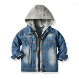 Jackets Kids Denim Jeans Coat Children Splice Outerwear Clothing Spring Autumn Boy Girl Hooded Sport Clothes For 3-8 Years Old