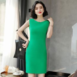 Casual Dresses Elegant Green Slim Hips Women Summer Dress Professional Business Work Wear Sleeveless Mini OL Styles Uniforms Plus Size