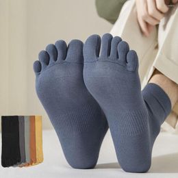 Men's Socks Elastic Solid Color Toe Men Cotton Ankle Split Running Autumn Winter Casual Middle Tube