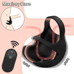 Sex Toy Chastity Remote Vibrators Testicle Massager Toys For Men Wireless Masturbator Penis Ring 9 Speeds Vibrating Male Cage