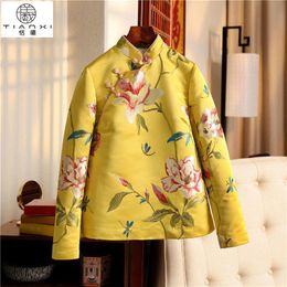 Ethnic Clothing Yellow Vintage National Clothes Coat Thicken Large Size Chinese Women Tang Suit Traditional Harajuku Jacket Hanfu Print Loos