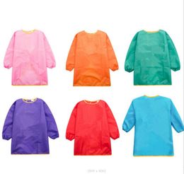 Children Aprons Bib Dress Clothes Baby Waterproof Long Sleeve Smock Kids Eating Meal Painting Burp Cloths 7 Colour DE985