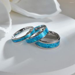 Cluster Rings 4/6/8mm For Men Women Stainless Steel Ring Blue Fire Opal Inlay Luxury Wedding Band Engagement Jewellery