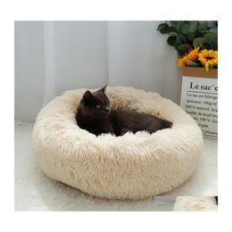 Kennels Pens Pet Dog Bed Warm Fleece Round Kennel House Long Plush Winter Pets Beds For Medium Large Dogs Cats Soft Sofa Cushion M Dh2W9