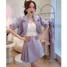 Work Dresses Women's Two-Piece Sets Spring Fashion Jacket High Waist Pleated Skirt Suit Purple