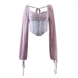 Women's Blouses YENKYE 2023 Women Vintage Purple Sexy Off Shoulder Crop Blouse Ladies Lantern Sleeve Slim Summer Tops Fashion Blusas