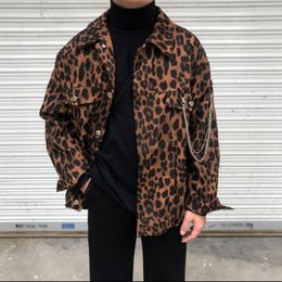 Men's Jackets Men And Women Autumn Korean Version Of The Brown Leopard Print Jacket Loose Long-sleeved Hairstylist Tide Clothng