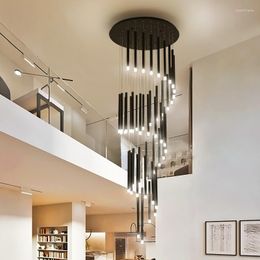 Pendant Lamps Modern Led Lights For Living Room Minimalist Duplex Floor Hall Lamp Nordic Villa Spiral Staircase Hanging