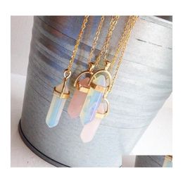 Pendant Necklaces Fashion Hexagonal Column Quartz Pendants Gold Chain Natural Stone Crystal Necklace For Women Jewelry1 Drop Deliver Dh8Xg