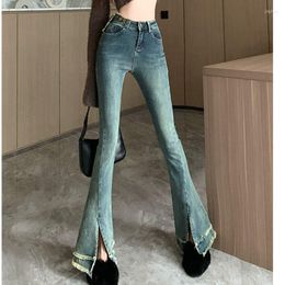 Women's Pants 2023 Women's Pattern Jeans Retro High Waist Show Thinness Bell-bottoms Split Fork