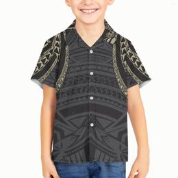 Men's Casual Shirts Design Samoa Summer Polynesia 5-12 Boys Tattoo Printing V-Neck Shirt Polyester Short-Sleeved Hawaii Leisure