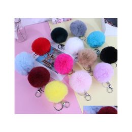 Keychains Lanyards 15 Colours 8Cm Fluffy Faux Rabbit Fur Ball Women Girls Car School Bag Key Ring Cute Pompom Chain Jewellery Accesso Dhriv