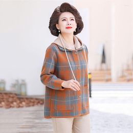 Women's Jackets High-Quality Women's Coat 2023 Spring Autumn Fashion Plaid Jacket Short Casual Hooded Cardigan Outerwear Mother Dress