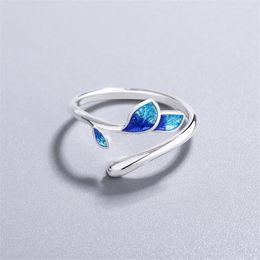 Cluster Rings Fashion Enamel Branch Epoxy Silver Plated Jewellery Ancient Style Art Burning Blue Flowers Opening R309