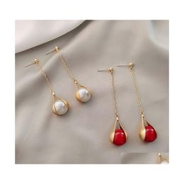 Dangle Chandelier Designer Jewelry Earrings S925 Sier Needle Long White Pearl Earring Senior Sense Metal Drop Delivery Dhfky