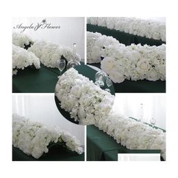 Decorative Flowers Wreaths 60/55Cm White Artificial Flower Row With Plastic Green Mesh Base Wedding Props Decoration Window Event Dheo8