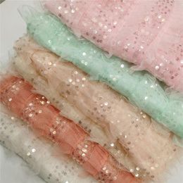 Clothing Fabric Sequin Embroidery Tulle Mesh Lace For Sewing Dress Wedding Gowns White Pink Peachy Green By The Yard