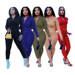 Fall Winter Tracksuits Women Ribbed Outfits Long Sleeve Pullover Sweatshirt and Pants Two Piece Sets Outwork Sportswear Casual Jogger suits Sweatsuits 8560