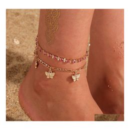 Anklets Rhinestone Crystal Ankle Bracelets For Women Sandals Butterfly Anklet Boho Beach Foot Iced Out Chains Female Fashion Jewellery Dhwnt