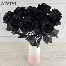 Decorative Objects Figurines 5pcs 8 9cm Silk Black Rose Artificial Flower Head Bouquet Home Living Room Weeding Chritmas Decoration Year 230104